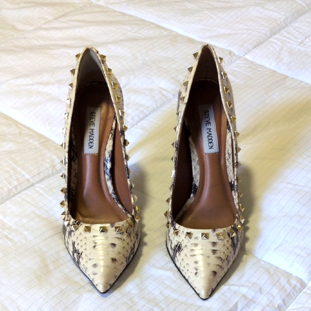 Steve Madden Proto-S Snake Print Studded Heels
